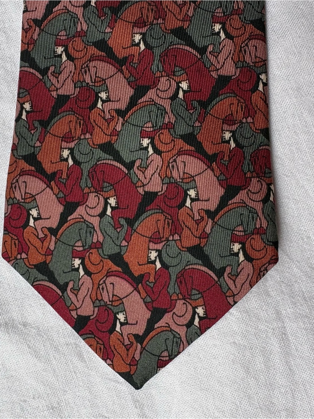 Vintage M.C. Escher Horseman Silk Tie Red Green Tessellation Art Necktie